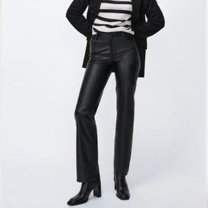 Zara Black Faux Leather Pants High Waisted 90's Wide Leg Pants NWT
